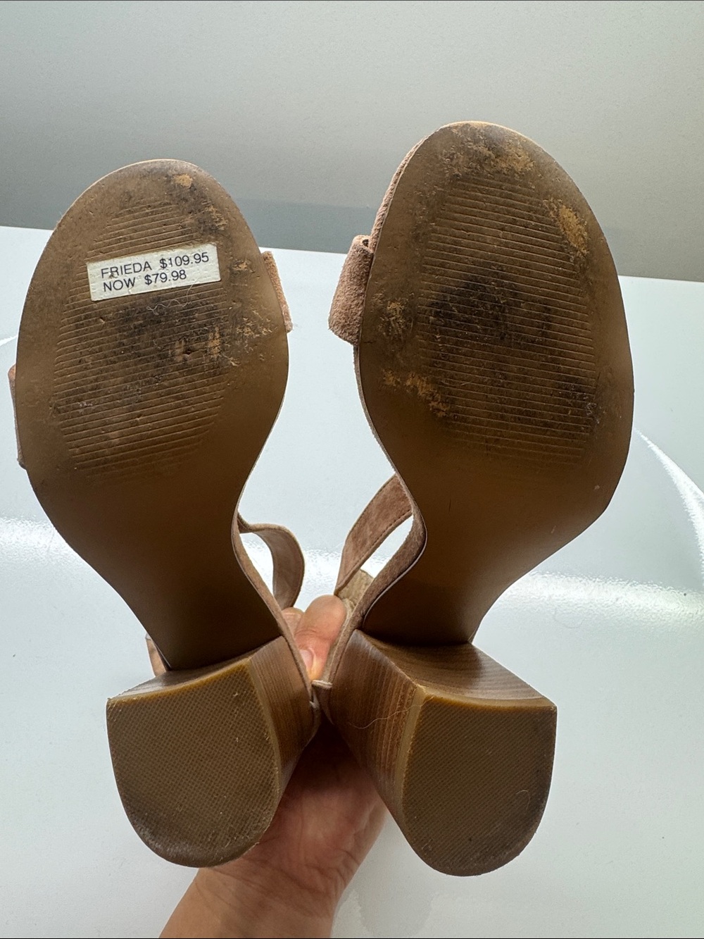 Steve Madden Beige Suede Block Heel Sandals - Picture 5 of 7